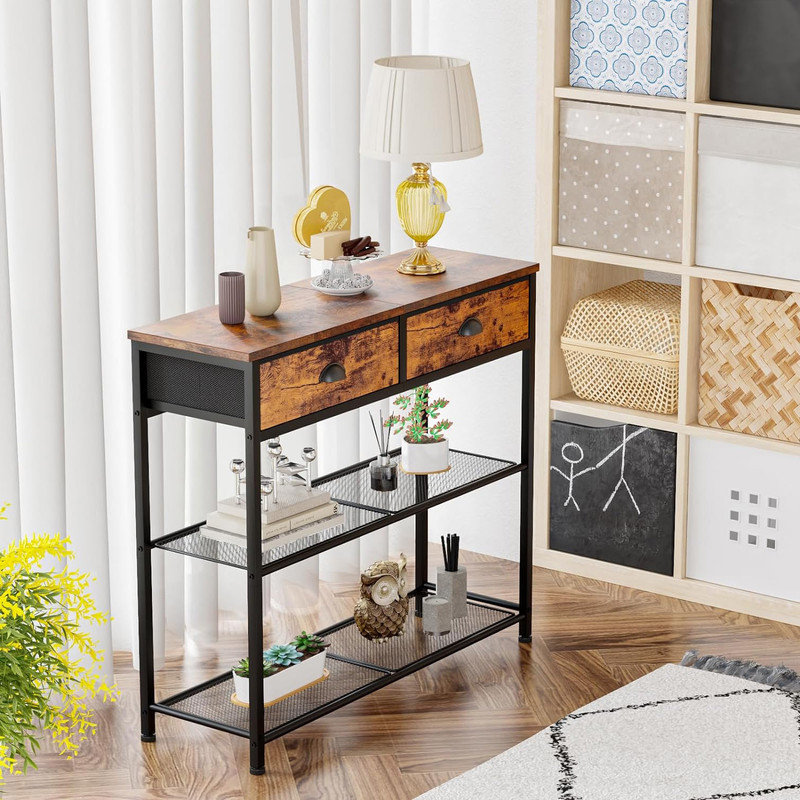 17 Stories Entryway Table 30 Console Sofa Table with 2 Fabric Drawers and Shelves for Living Room Hallway Wayfair